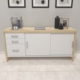 Kit 2 Peças com Mesa Diretor em L e Armário Multiuso Baixo 3 Gavetas 2 Portas - 15