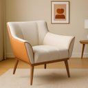 Ver imagem 1 de Poltrona Branca em Courino e Veludo Modelo Berlim Pés de Madeira