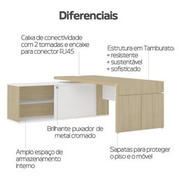 Kit 3 Peças 1 Mesa em L Tamburato 1 Armário Alto 1 Balcão Baixo - 13