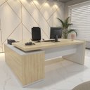 Ver imagem 7 de Conjunto 3 Peças 1 Mesa em L Tamburato 1 Armário Alto 1 Balcão Baixo Carvalho Branco