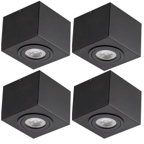 Jogo 4 Luminárias de Teto 17cm Preto Plafon E27 PAR30 Box Dital