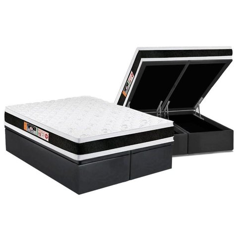 Cama Box Baú King: Colchão Espuma Castor D45 Black e White Air Double Face + Base CRC Suede Gray(193