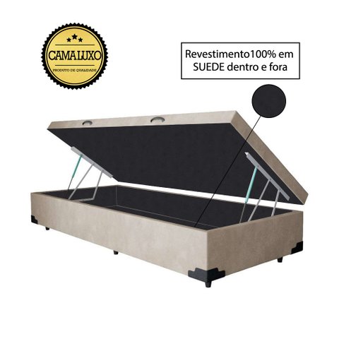 Base Box Baú Solteirão Luxo Blindado NK Camas Suede Bege 41x96x203
