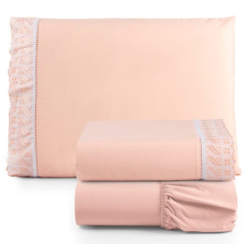 Jogo de Lençol Lese Percal 180 Fios Solteiro 3 Peças Barato - Salmão Casa Show Enxovais