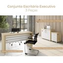Ver imagem 2 de Conjunto Escritório Completo 1 Mesa 135cm 1 Balcão Baixo 1 Gaveteiro com Rodinhas Carvalho Branco Marrom Artany