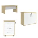 Ver imagem 3 de Conjunto Escritório Completo 1 Mesa 135cm 1 Balcão Baixo 1 Gaveteiro com Rodinhas Carvalho Branco Marrom Artany