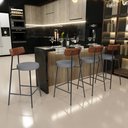Ver imagem 2 de Kit 06 Banquetas Baixa Cozinha Sala Jantar Bancada Milão L02 Couríssimo Marrom Cinza Escuro - lyam d