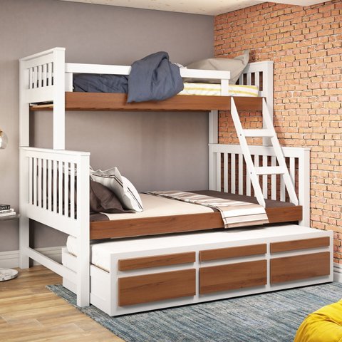 Treliche com Cama de Casal com 3 Gavetas Madeira Maciça 