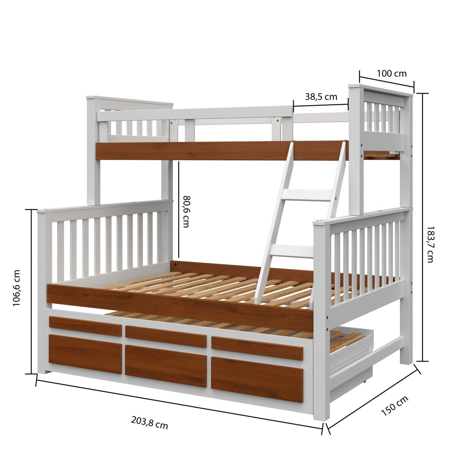 Treliche com Cama de Casal com 3 Gavetas Madeira Maciça  - 3