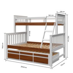 Treliche com Cama de Casal com 3 Gavetas Madeira Maciça  - 3