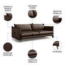 Ver imagem 3 de Sofá Living 3 Lugares para Sala de Estar 200cm Dojin L07 Couro Café - Mpozenato