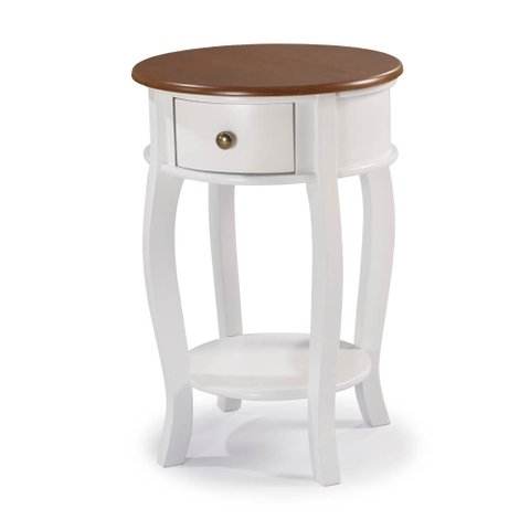 Mesa Lateral Redonda com 1 Gaveta e Prateleira 1035 Linz Móveis - Laca Branca/imbuia Glazer