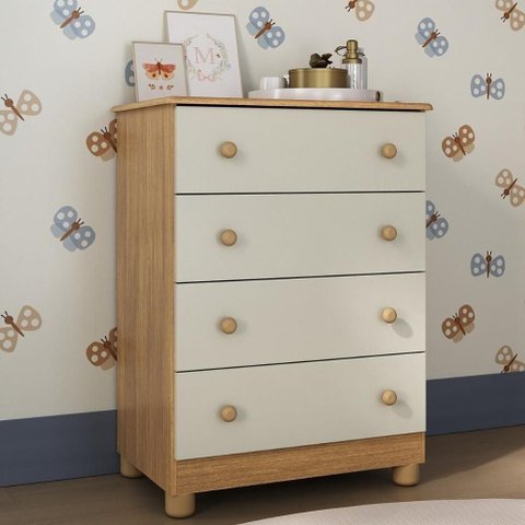 Cômoda Infantil 65cm com 4 Gavetas Allegra Multimóveis Mp4421 Madeirado/off White Madeirado/off