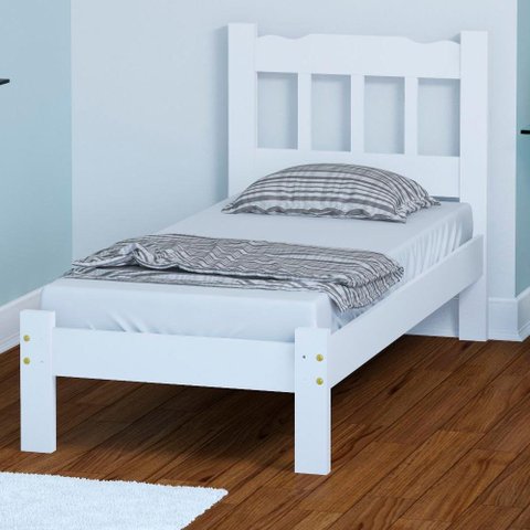 Cama Solteiro em Madeira Maciça Branco Nemargi