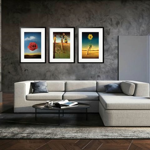 Kit 3 Quadros Grandes Salvador Dalí Collection I 60x48cm:moldura Preta