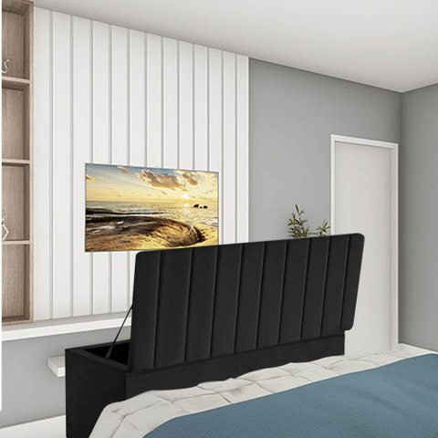 Calçadeora Baú Recamier Casal 140CM Carla Courino Preto - D A DECOR