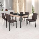 Ver imagem 1 de Conjunto Sala de Jantar Mesa 140x80cm Tampo Vidro com 6 Cadeiras Dubai Marrom/Preto Fosco/Linho