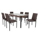 Ver imagem 3 de Conjunto Sala de Jantar Mesa 140x80cm Tampo Vidro com 6 Cadeiras Dubai Marrom/Preto Fosco/Linho