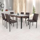 Ver imagem 1 de Conjunto Sala de Jantar Mesa 140x80cm Tampo Vidro com 6 Cadeiras Dubai Marrom/Preto Fosco/Linho