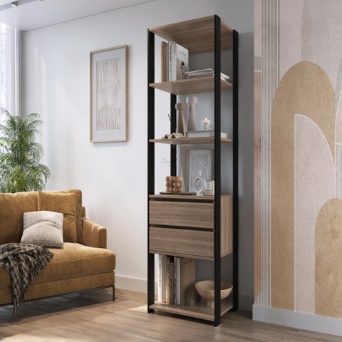 Closet Modulado Guarda Roupa Roupeiro Quarto Casal 5 Prateleiras 2 Gavetas Preto Marrom Madeira