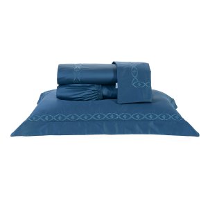 Roupa de Cama Casal Padrão 400 Fios Egípcio 100% Algodão Azul 4 Peças Bordado