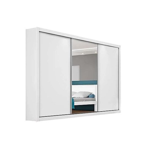 Guarda Roupa Casal 3 Portas de Correr e 6 Gavetas C/ 1 Espelho Toronto Branco - Europa