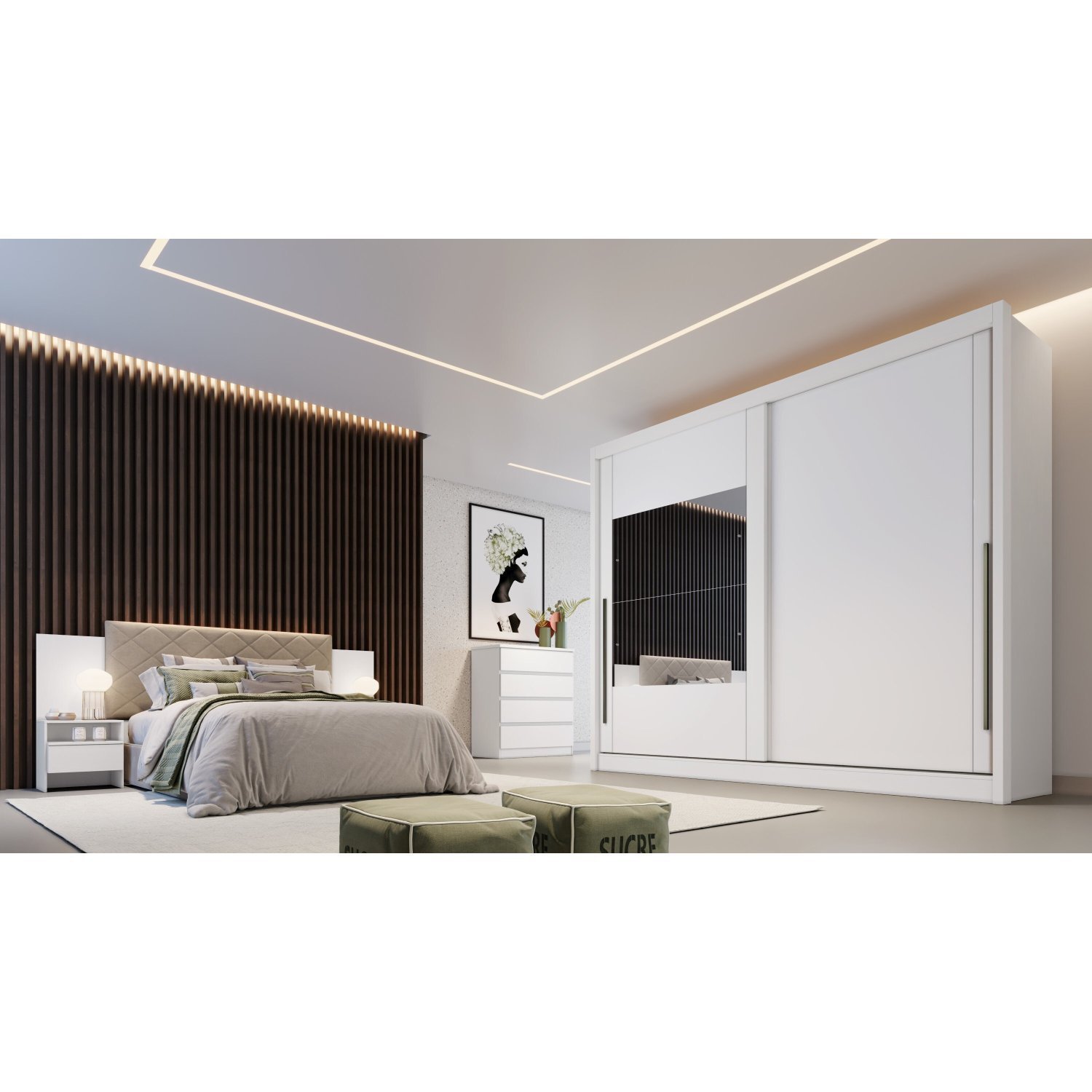 Guarda Roupa Casal com Espelho 2 Portas 8 Gavetas Ferrara Novo Horizonte - 5