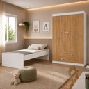 Ver imagem 3 de Jogo de Quarto Cama com Colchão Incluso e Guarda-Roupa 4 Portas 2 Gavetas Lira Multimóveis MP4837