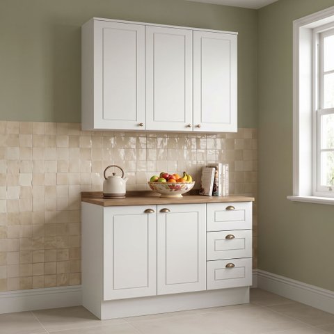 Cozinha Compacta Modulada 2 Peças 100% MDF com Armário Aéreo e Balcão com Tampo Branca/Nature Emily 
