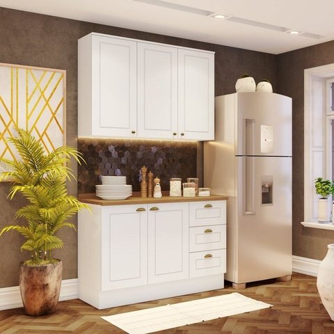 Cozinha Compacta Modulada 2 Peças 5 Portas 3 Gavetas Emily Branco/HP/Nature