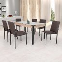 Ver imagem 1 de Conjunto Sala de Jantar Mesa 140x80cm Tampo Vidro com 6 Cadeiras Dubai Marrom/Preto Fosco/Linho