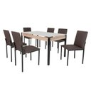 Ver imagem 2 de Conjunto Sala de Jantar Mesa 140x80cm Tampo Vidro com 6 Cadeiras Dubai Marrom/Preto Fosco/Linho