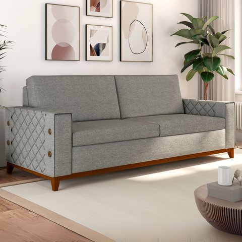 Sofá Living Vintage 3 Lugares 225cm em Linho Áspen Cinza