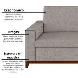 Sofá Living Vintage 3 Lugares 225cm em Linho Áspen  - 5