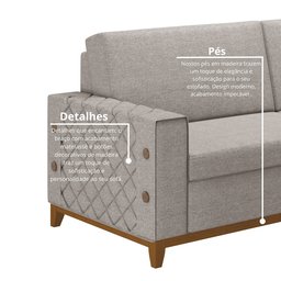 Sofá Living Vintage 3 Lugares 225cm em Linho Áspen  - 6