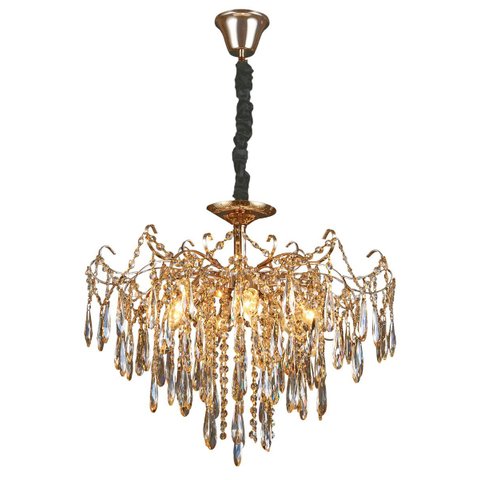 Pendente 60×50cm E14×6 Metal Dourado+cristal/ambar