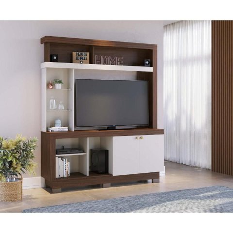 Rack Estante para TV até 50 Polegadas 2 Portas e Prateleiras de Vidro Multimóveis Crcol-RCP028
