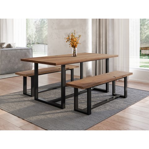 Conjunto Sala de Jantar Mesa com Bancos 6 Lugares Madeira Maciça Lumber CabeCasa MadeiraOriginals