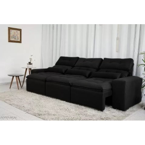 Sofá Retrátil e Reclinável 2,10m em Tecido Suede Preto