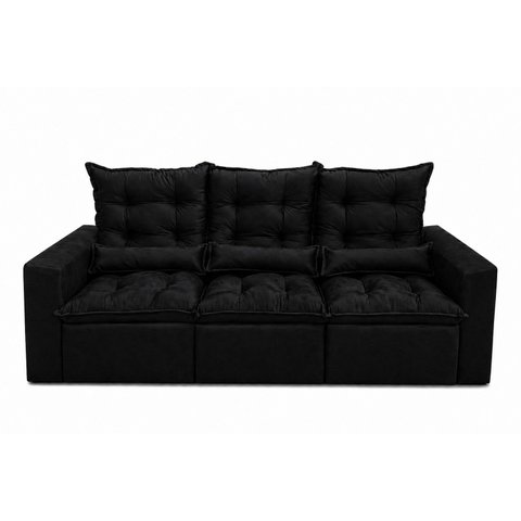 Sofá Retrátil e Reclinável 2,10m em Tecido Suede Preto