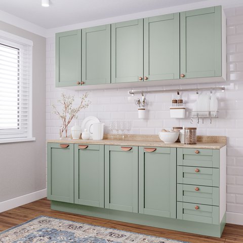 Cozinha Modulada 4 Peças com 2 Aéreos e 2 Balcões Arizona CabeCasa MadeiraOriginals Madeiramadeira Verde/Menta