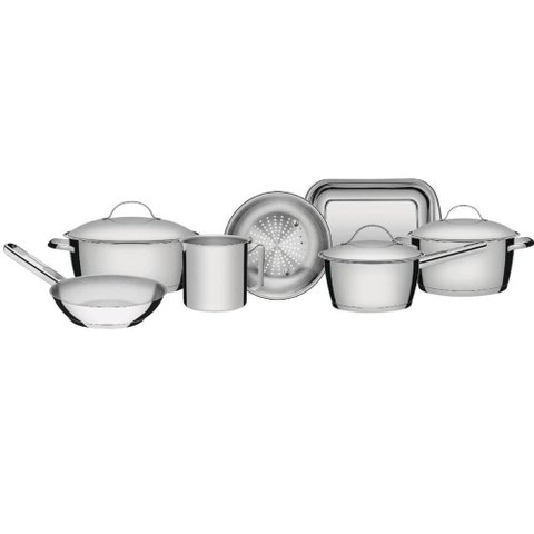 Jogo de Panelas 7 Peças Inox Fundo Triplo Allegra Tramontina Assadeira Frigideira