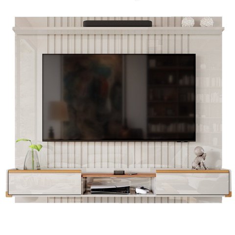 Rack Bancada com Painel para Tv de até 70" Ases Off White/jequitiba