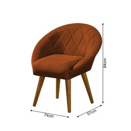 Poltrona Decorativa Canastra Estofada Veludo Laranja Terracota Pés Palito em Madeira Maciça - 3