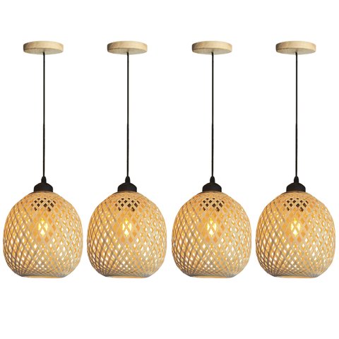 4 Pendente em Fibra Natural Bambu Artesanal Bancada E27 Nat02