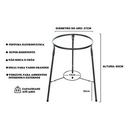 Suporte Tripé de Ferro P/ Vasos e Plantas 27x60cm Alto - 3