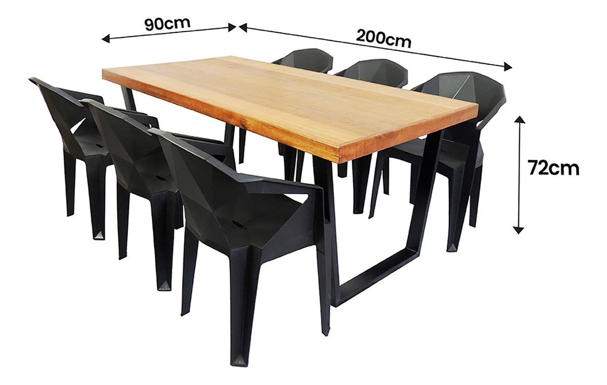 Jogo Mesa Industrial Diamond 2,00m e 6 Cadeiras Área Gourmet Movelaria Leal Mesa de Jantar Estilo In - 4