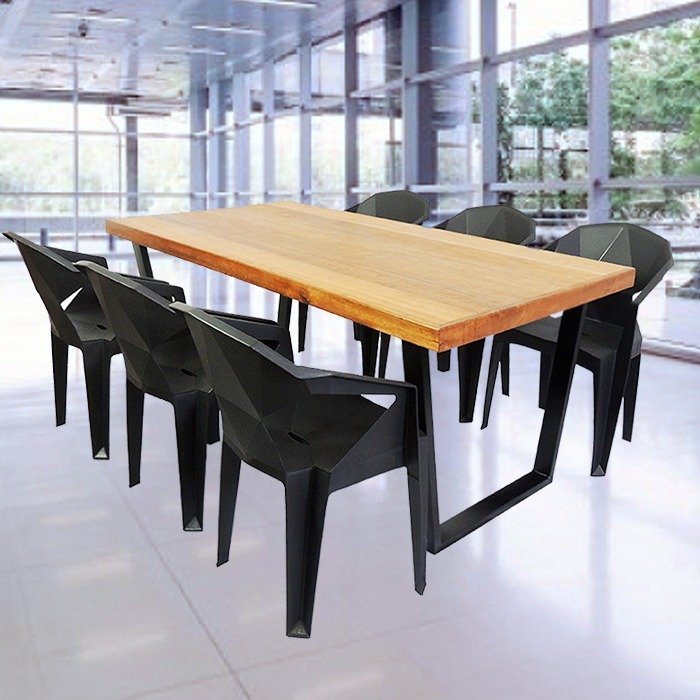 Jogo Mesa Industrial Diamond 2,00m e 6 Cadeiras Área Gourmet Movelaria Leal Mesa de Jantar Estilo In - 2