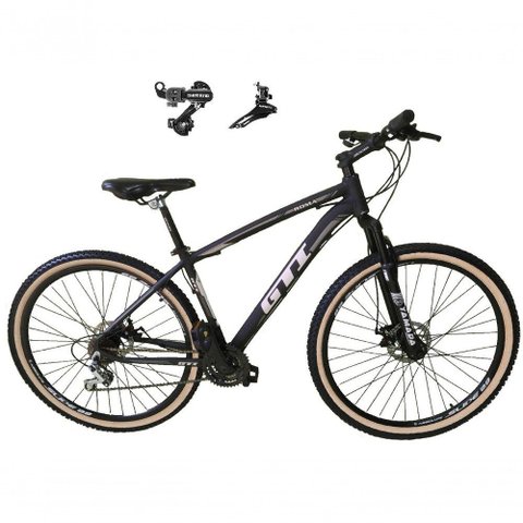 Bicicleta Aro 29 Gti Roma Alumínio 21v Câmbios Shimano Freio a Disco C- Pneu Faixa Bege Preto-