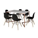 Ver imagem 6 de Mesa Jantar Industrial Retangular Branca 137X90Cm Base V Cobre Com 6 Cadeiras Pretas Ma Cor: Branco